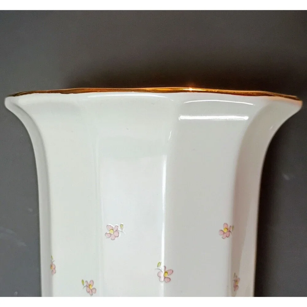 White Vtg Flower Basket Vase 9